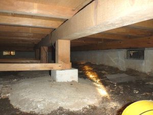 耐震リフォームの前の耐震診断の写真（床下）